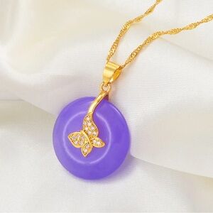 Purple butterfly Buddha necklace